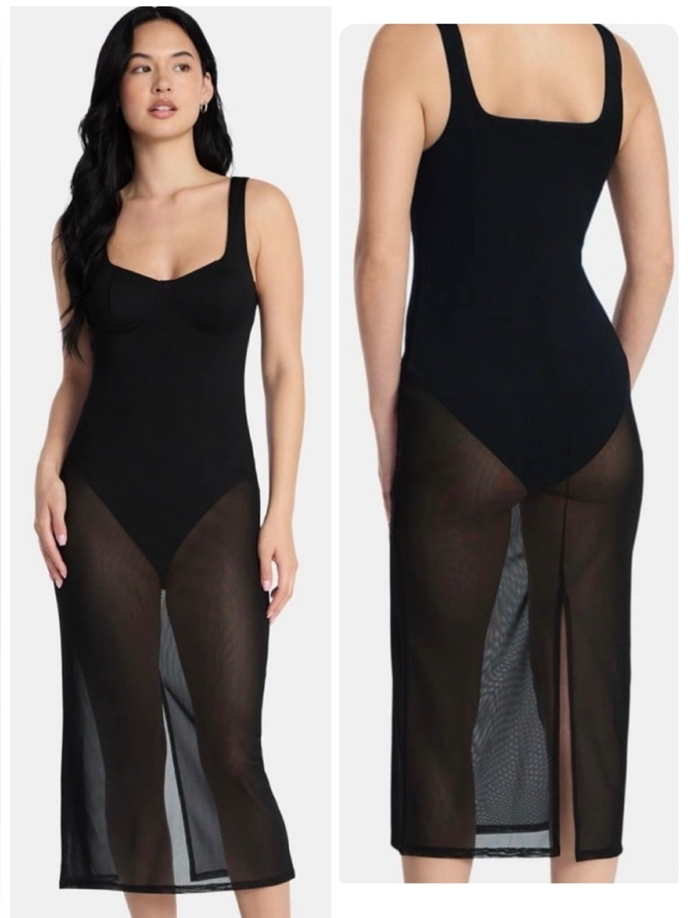 BRAND NEW Madden NYC Black Mesh Insert Bodycon Maxi Dress